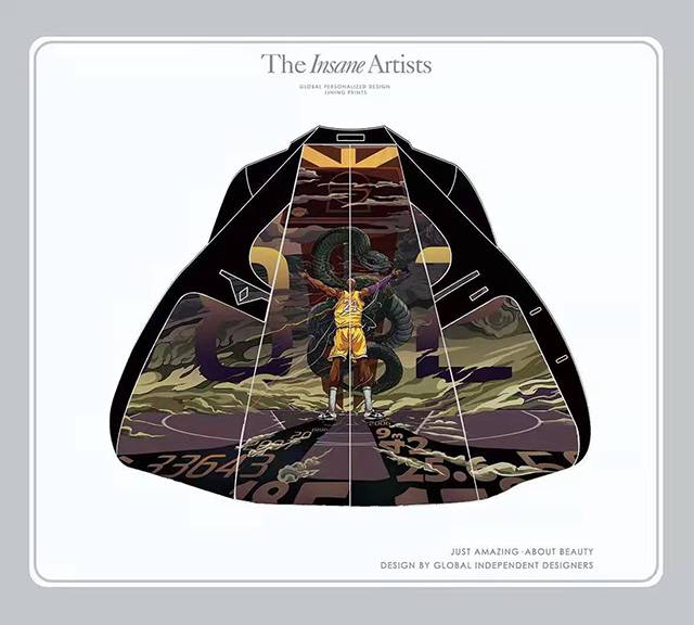 黑色西裝搭配西方運動員內裡手繪圖