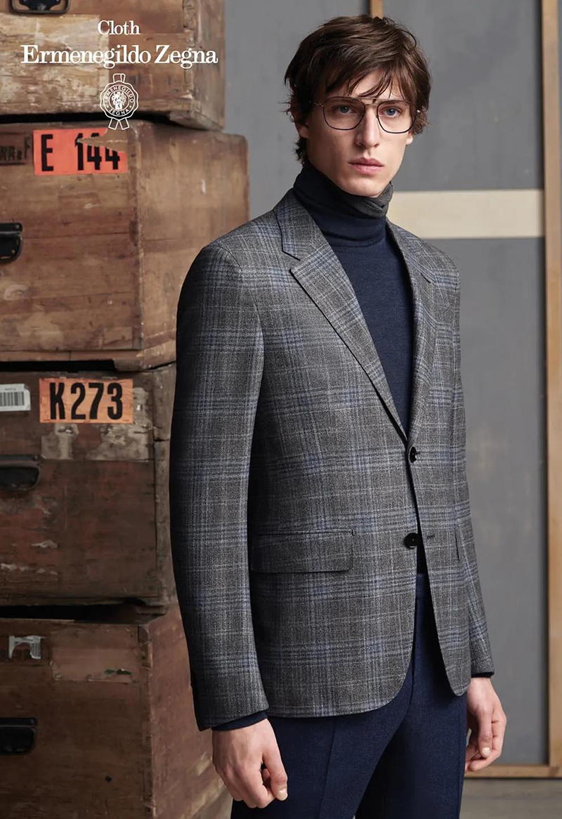 Zegna HERITAGE系列淺灰色格紋西裝外套