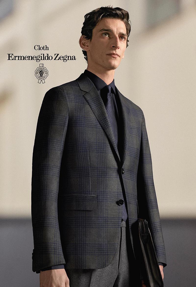 TRAVELLER WOOL & SILK系列深灰格紋西裝外套