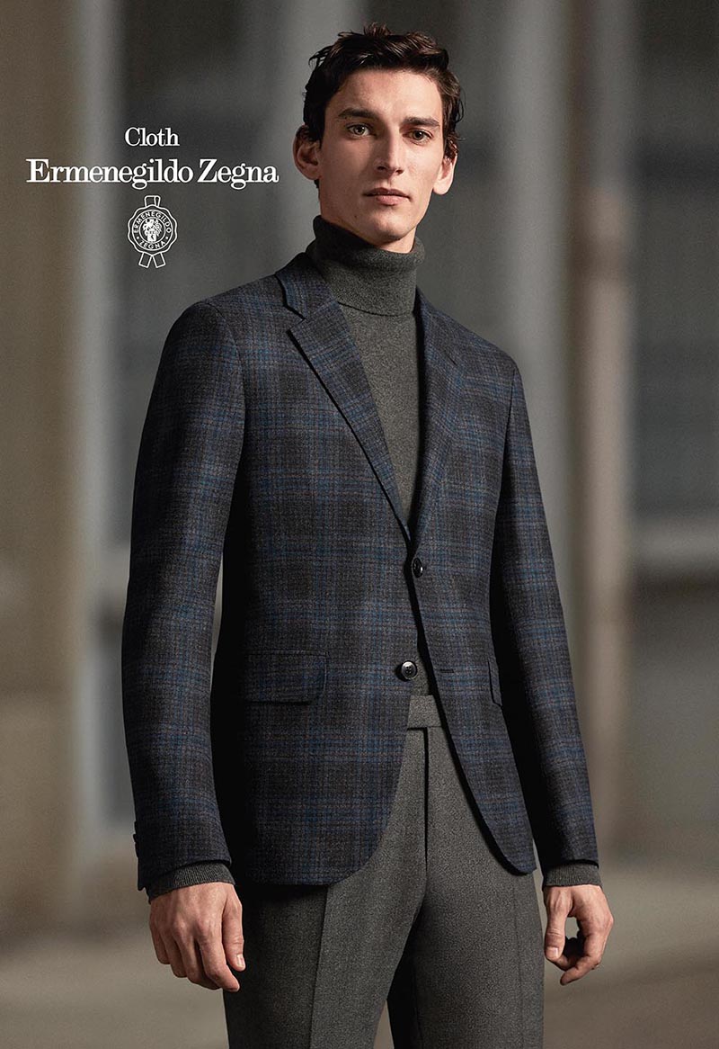 TROFEO CASHMERE系列-鐵灰色格紋西裝外套