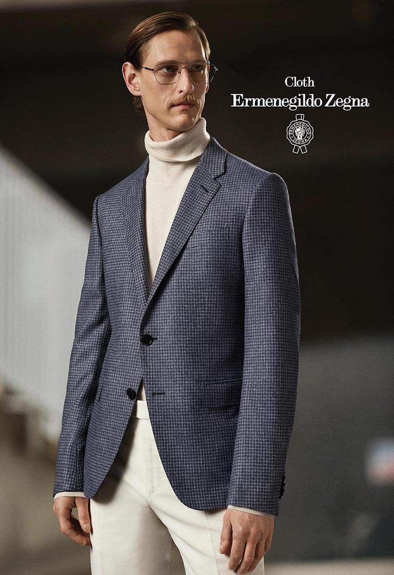 TROFEO CASHMERE系列-藍白細格紋西裝外套