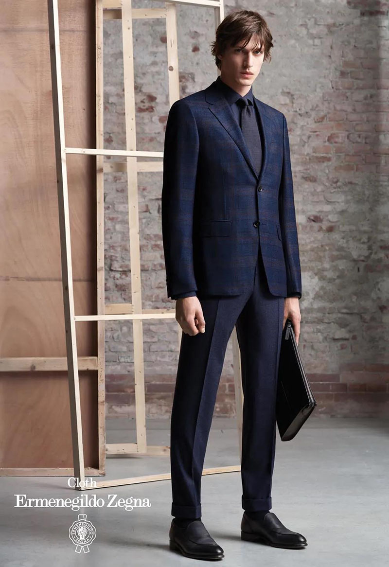 TROFEO CASHMERE系列-深藍交錯細格紋西裝外套