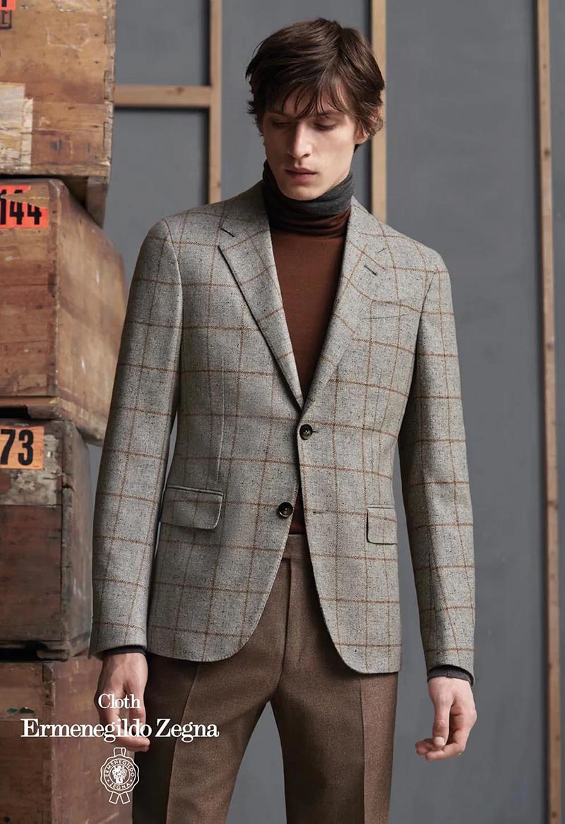 14 MILMIL 14系列西裝面料-淺灰棕色交錯格紋