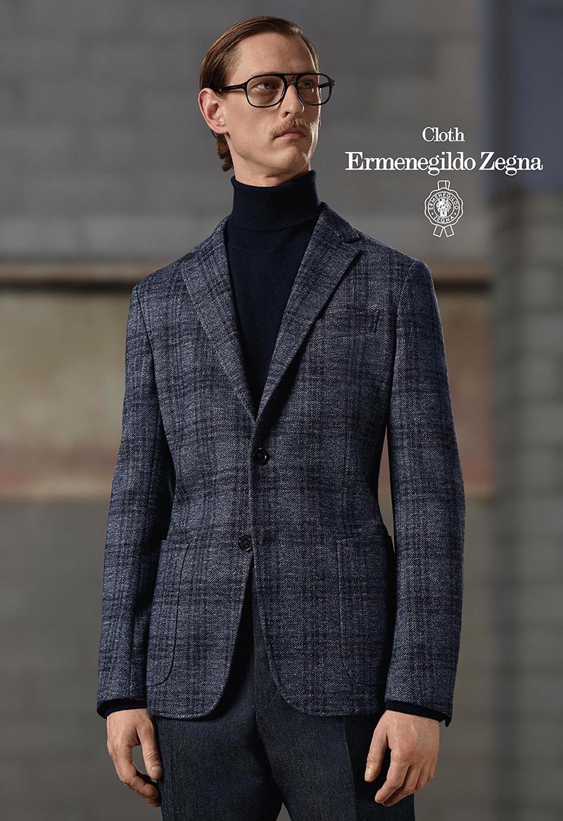 JERSEY系列灰藍相間西裝外套
