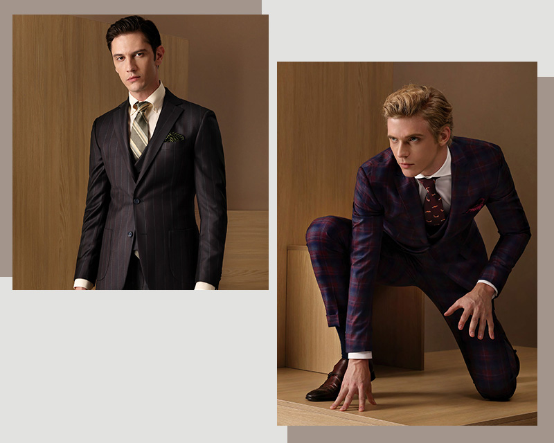 MARZONI深色西裝與紫色格紋套裝