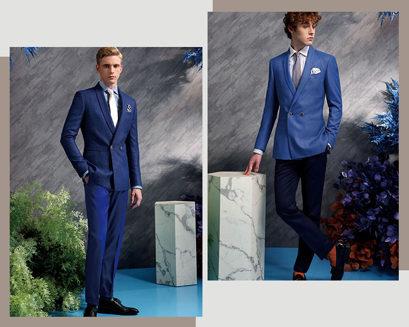 MARZONI藍色格紋西裝與蘇格蘭格紋西裝