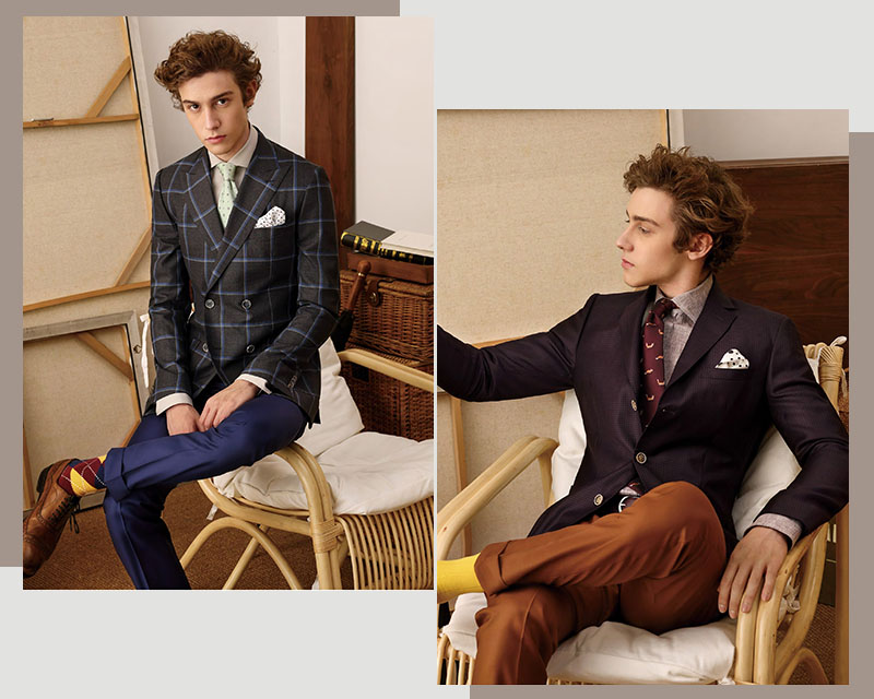 MARZONI灰色蘇格蘭格紋上班西裝與藍色日裝