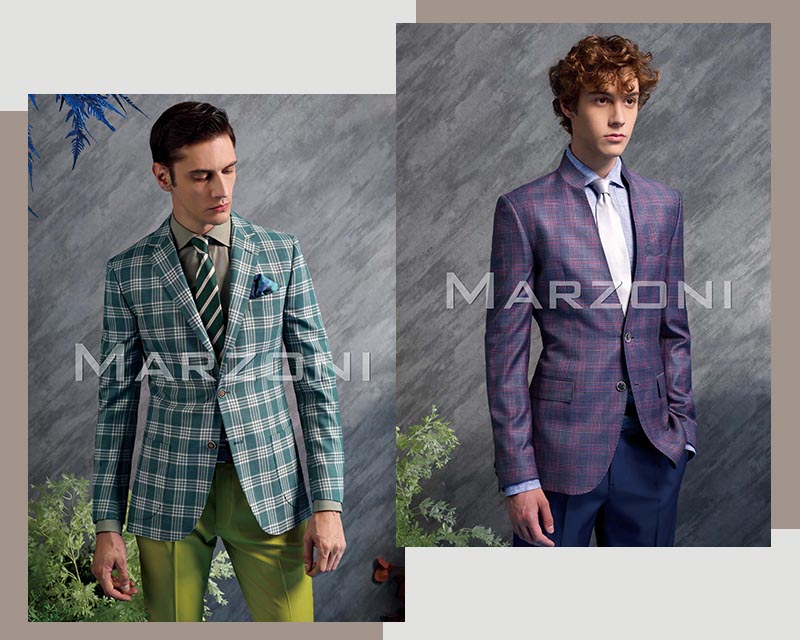 MARZONI綠色格紋與紫色格紋男士西裝
