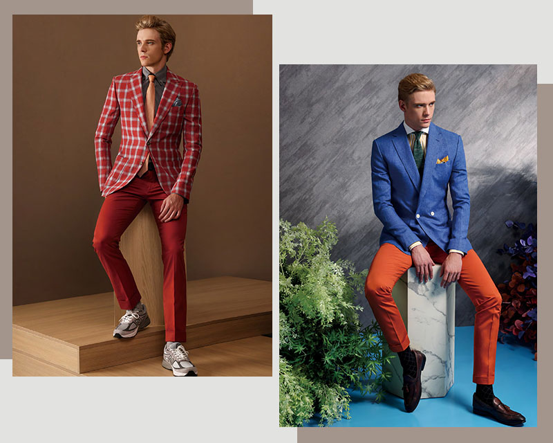 MARZONI橘色夏日西裝與藍格子單西外套