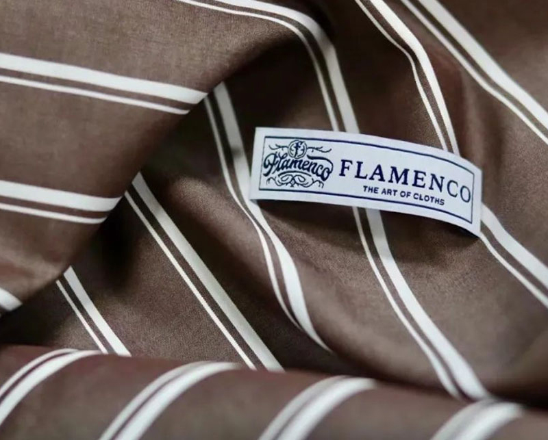 FLAMENCO純棉紗羅襯衫面料-咖啡色條紋