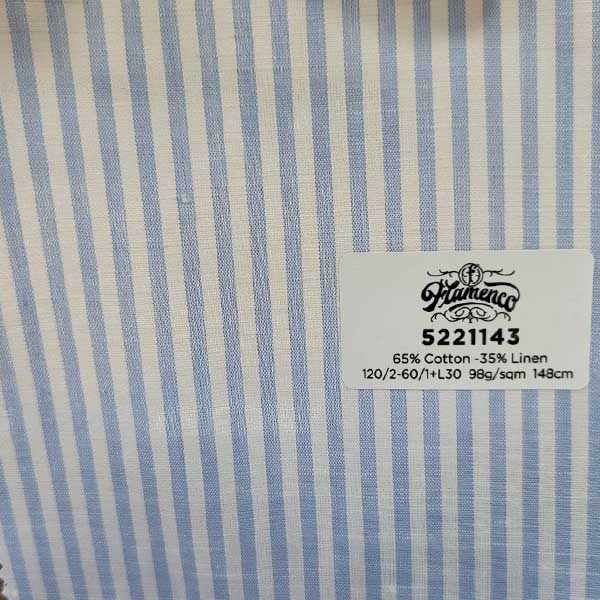 FLAMENCO藍色細條紋棉麻襯衫面料