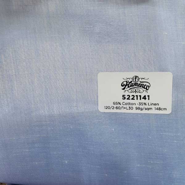 FLAMENCO淺藍色棉麻襯衫面料