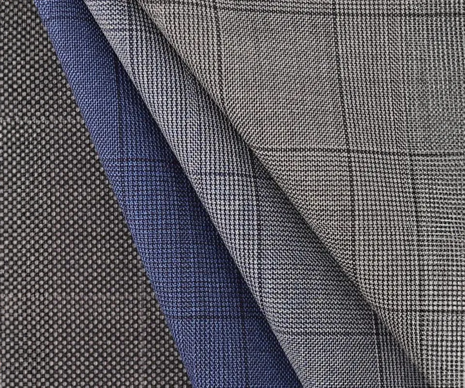 DRAGO Vantage Super 130's 灰色、藍色格紋面料