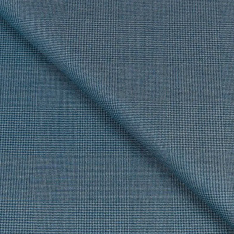 Sun Dream Super 150's藍綠色格紋面料