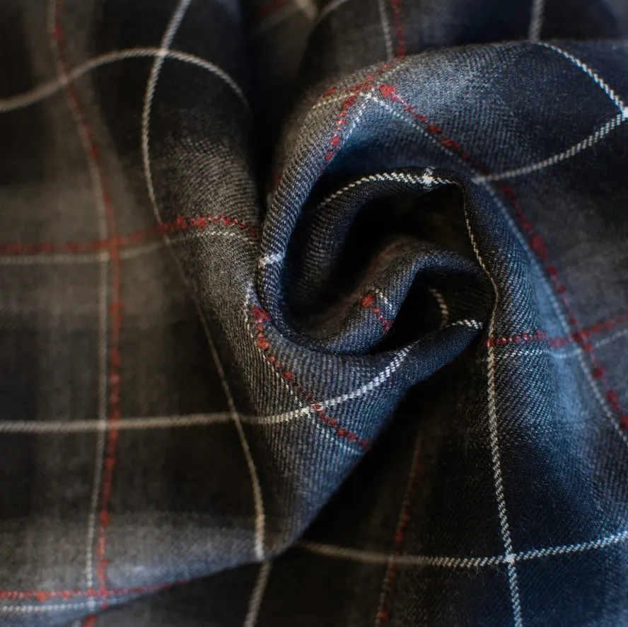 SHERRYKASH藍色格紋羊絨面料