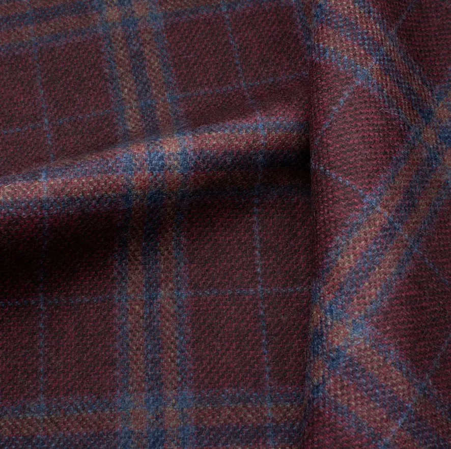 SHERRYKASH酒紅色格紋羊絨面料