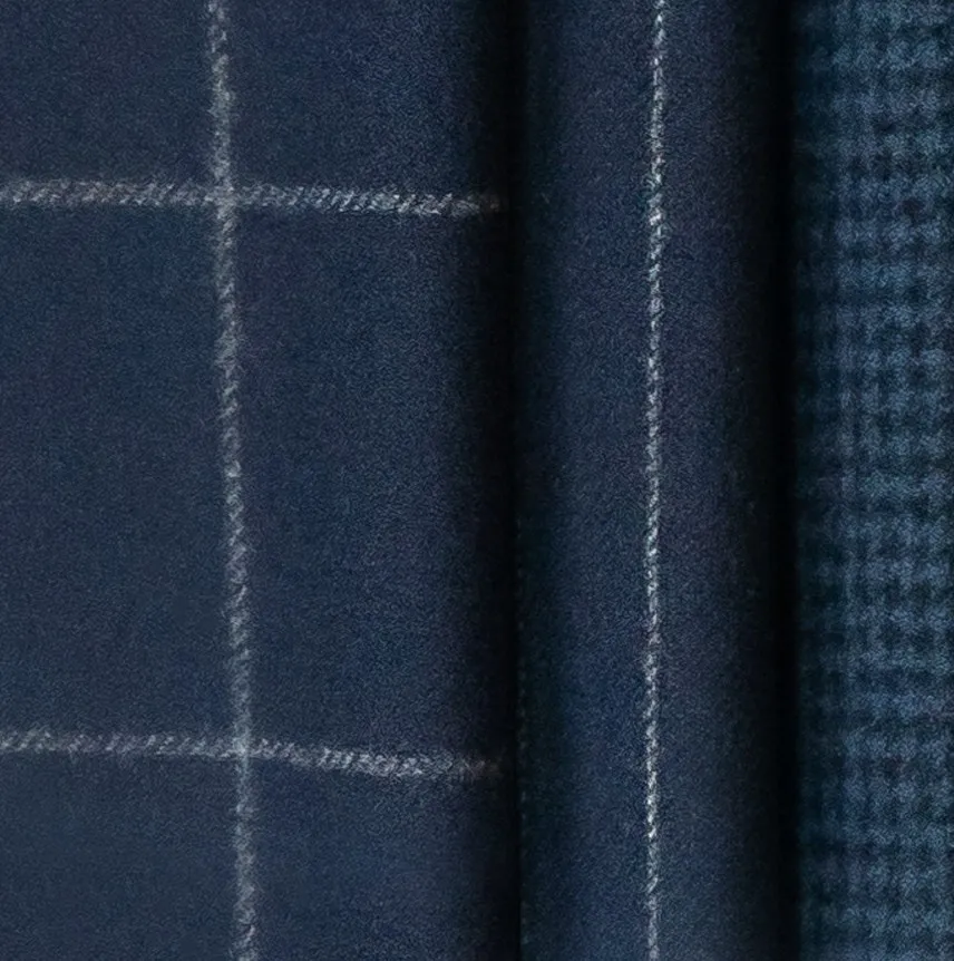 CLASSIC WOOLLEN FLANNEL系列-深藍色格紋法蘭絨面料