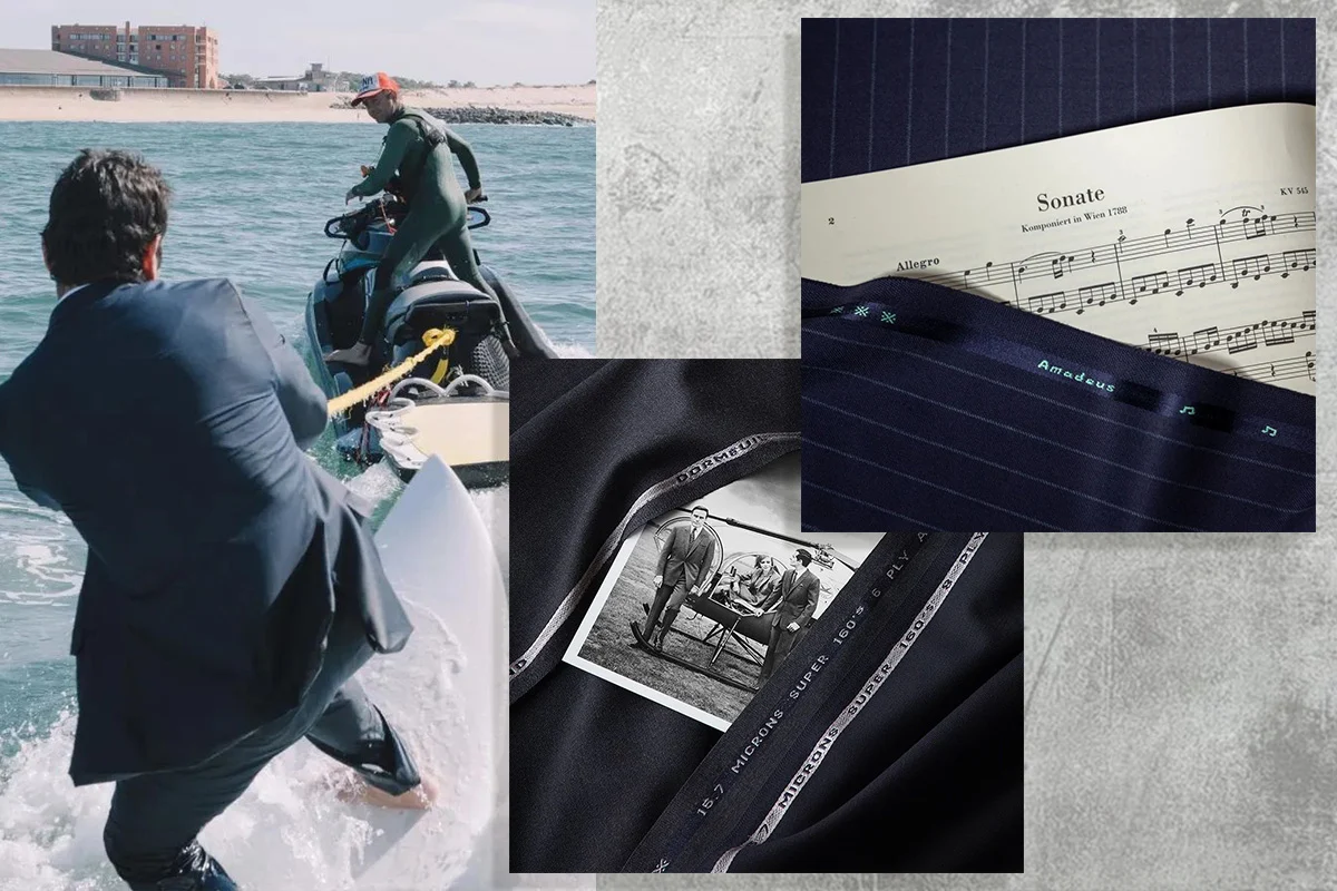 身著Dormeuil西裝在滑水的男人