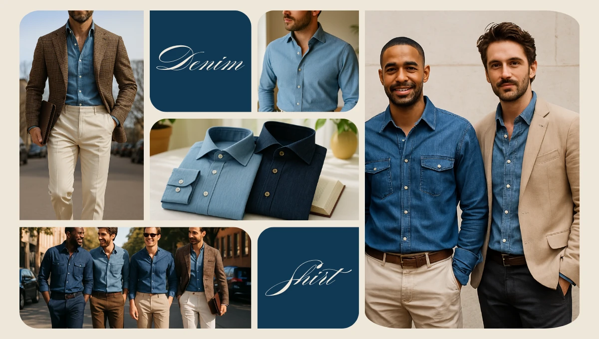 男士穿牛仔襯衫搭配西裝外套