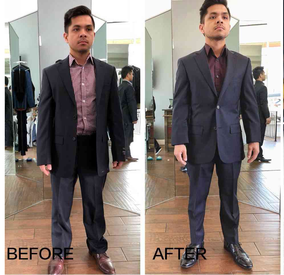深藍色西裝修改前後