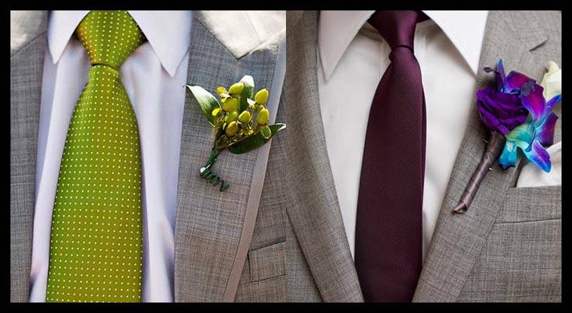 西裝搭配綠色及紫色領帶
