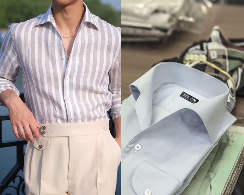 條紋休閒款式的義大利領襯衫