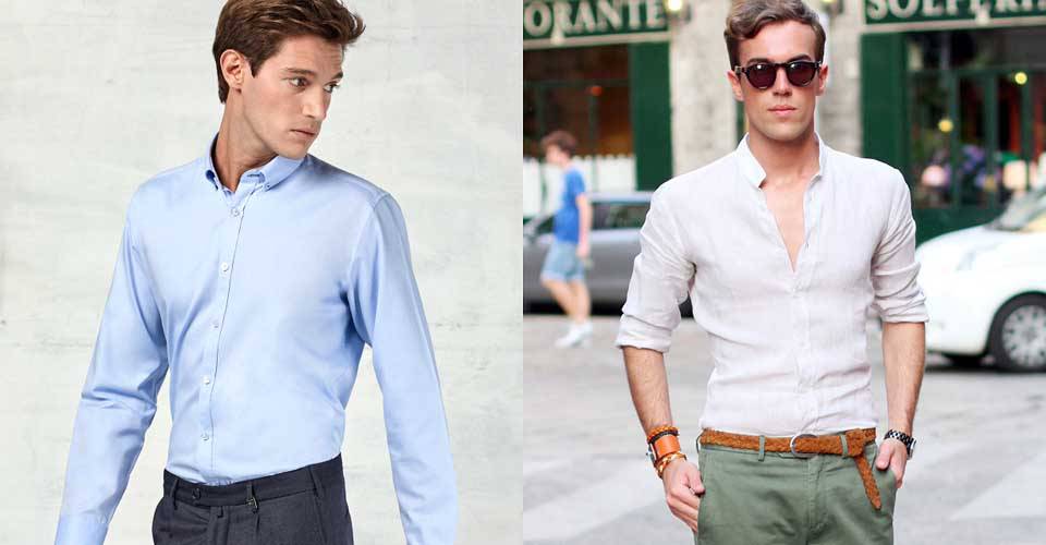 身型小的男生身著素面襯衫 