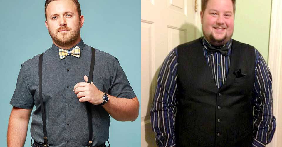 體型肥胖的男士著灰色及深色條紋襯衫