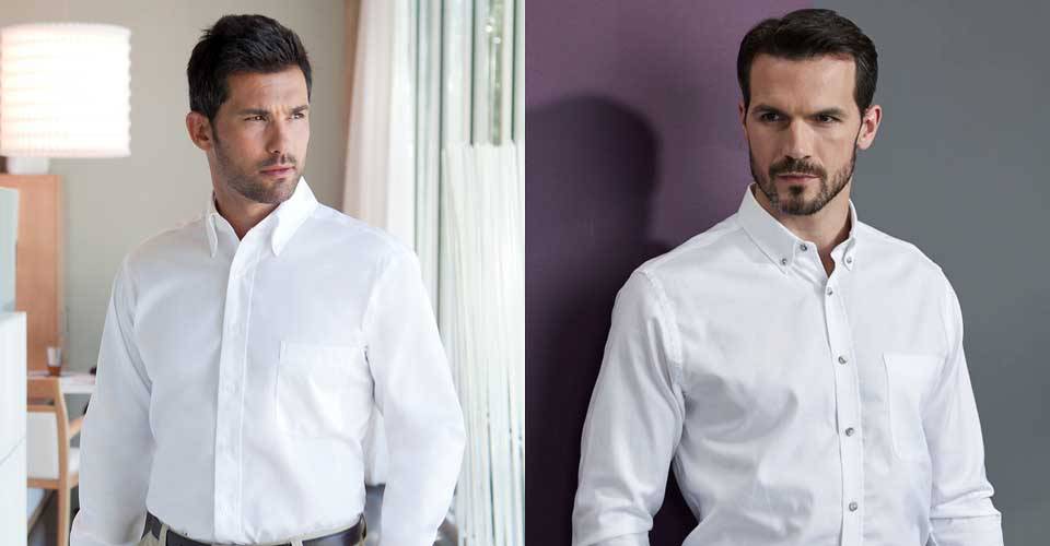 方臉型和圓臉型男士著白色高領型襯衫