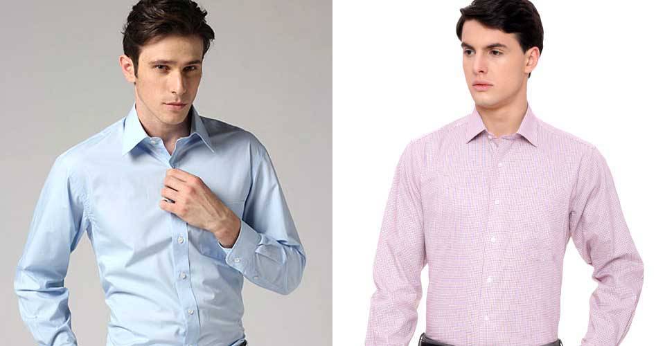 著淺藍或粉紫色斜紋襯衫男士