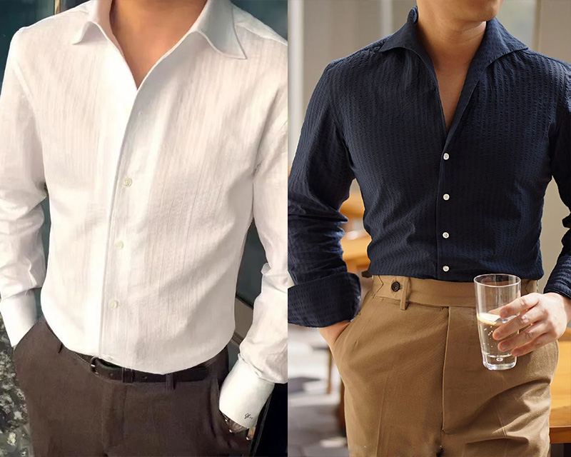 穿著訂常一片領襯衫的男士們