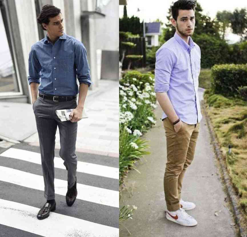 著灰色及紫色襯衫男士