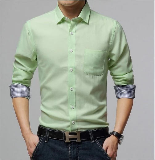 蘋果綠捲袖襯衫