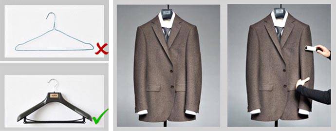 吊掛西服外套的方式示意圖