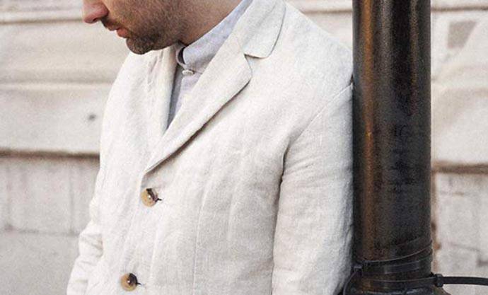 亞麻混紡白色西裝外套