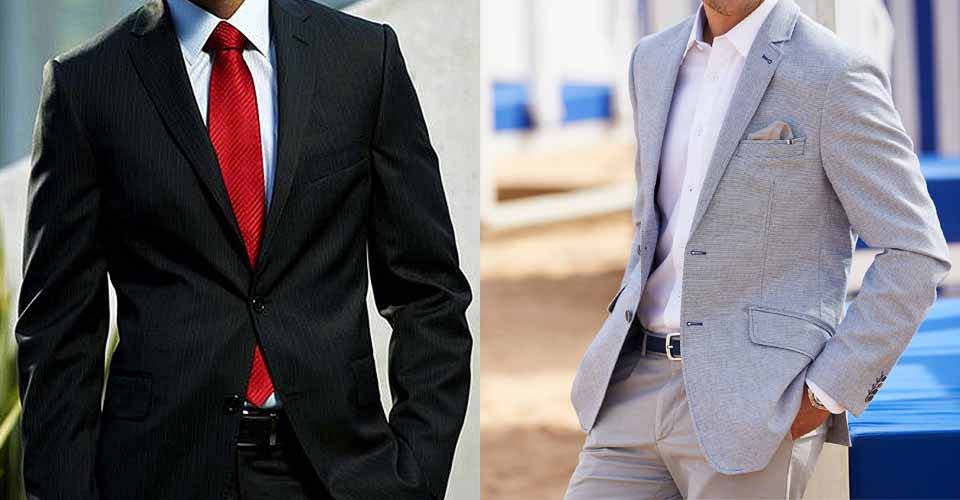 黑色上班西裝與淺灰色休閒西裝外套穿搭