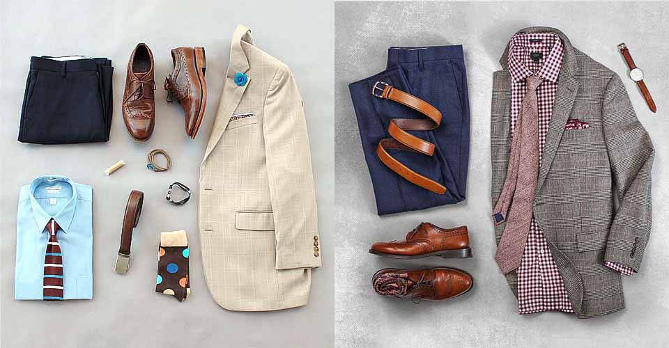 西裝外套與配件穿搭俯看圖