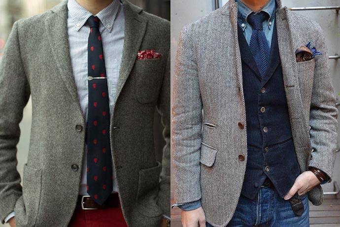 灰色粗毛呢混搭