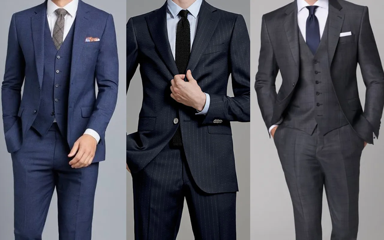 各式西裝搭配白襯衫及淺藍色襯衫