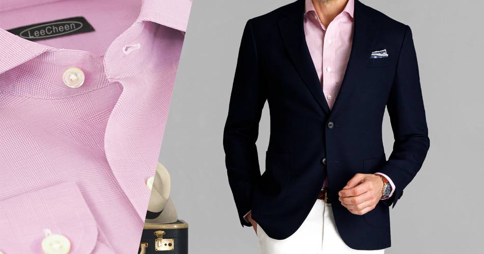 海軍藍西裝外套搭配粉色襯衫