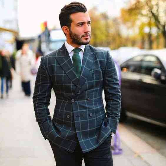 綠色格紋雙排釦手工西服