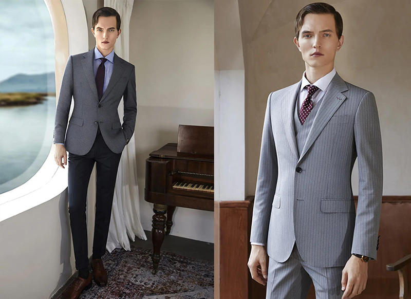 灰色素面西裝外套及灰色條紋西裝