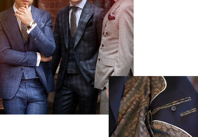 男士穿著格紋西裝與西裝內裡細節