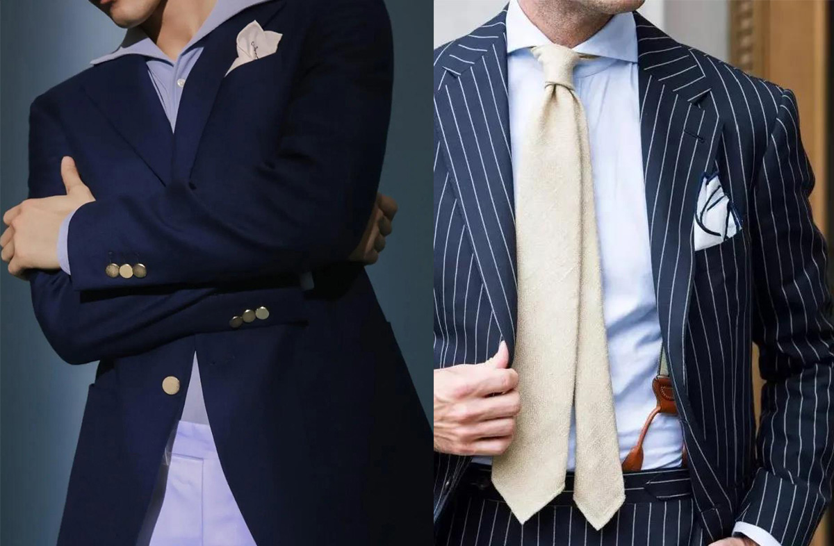 深藍條紋西裝、素面深藍西裝