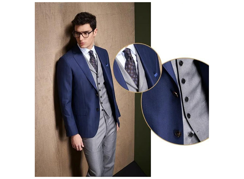 藍色西裝外套搭灰色西裝套裝