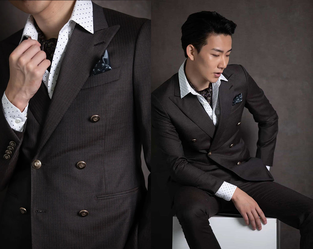 黑色條紋雙排釦西裝