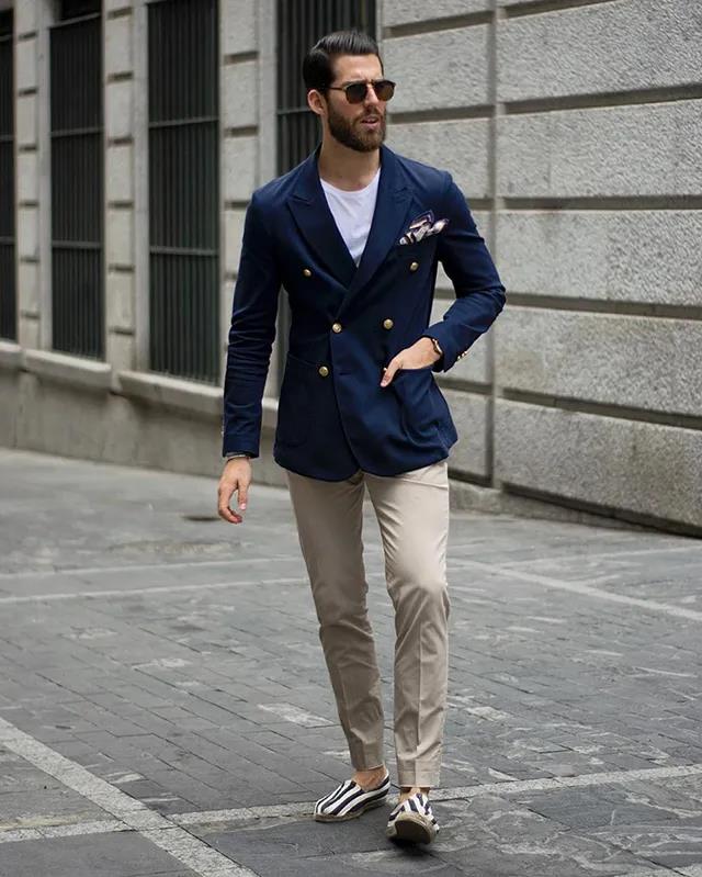 海軍藍西裝外套休閒穿搭