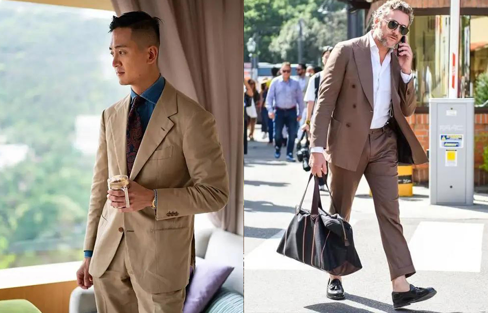 卡其色亞麻西裝