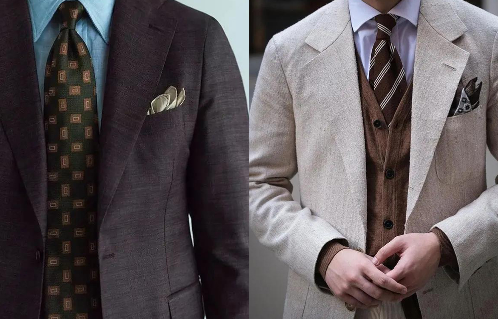 深色與淺色的亞麻西裝