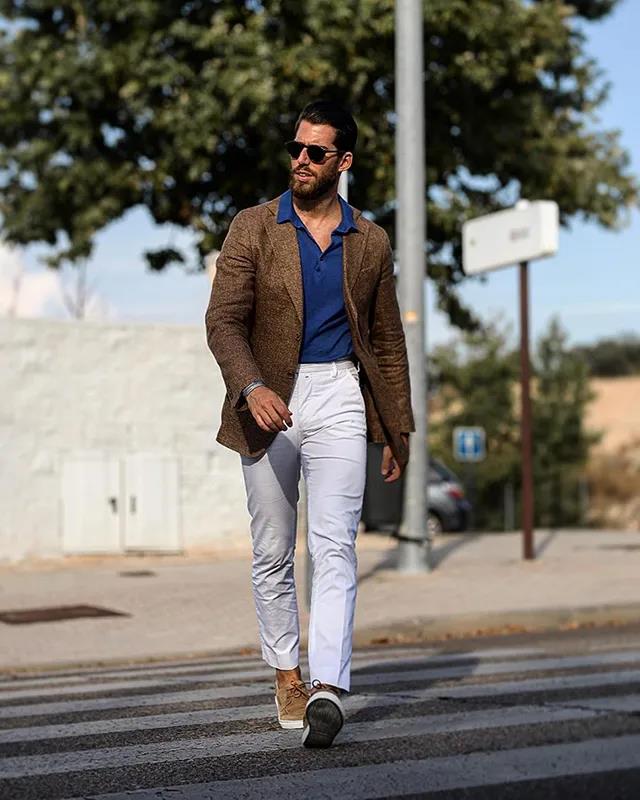 褐色西裝休閒穿搭